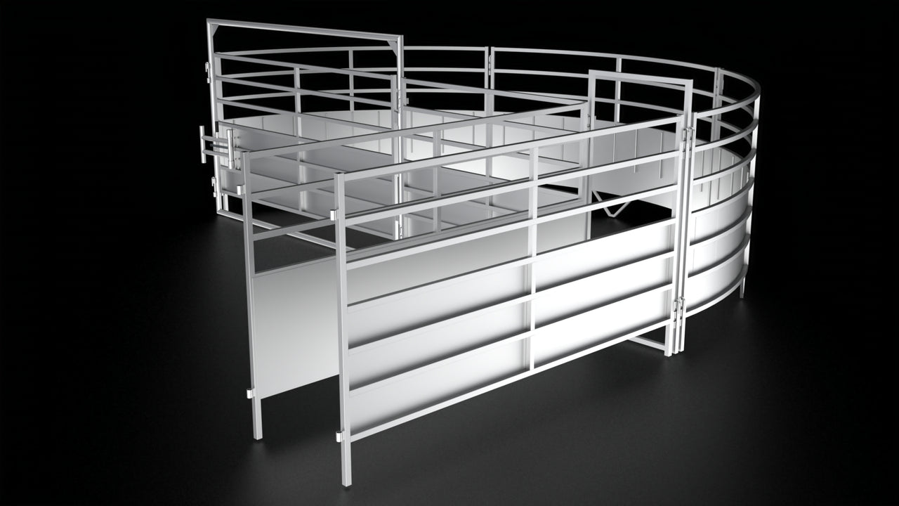 The Rancher Classic: Top Hand Squeeze Chute with 180 Tub, Sheeted Alley and Palpation Cage