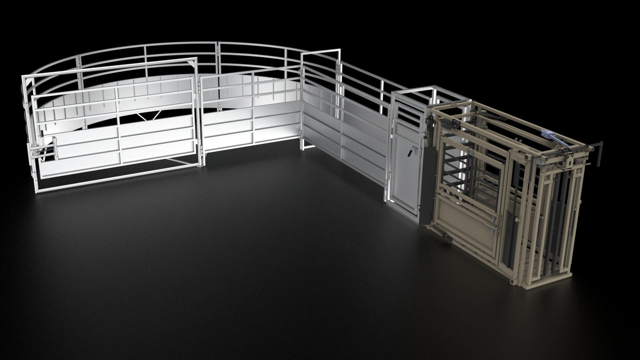 The Rancher Classic: Top Hand Squeeze Chute with 180 Tub, Sheeted Alley and Palpation Cage