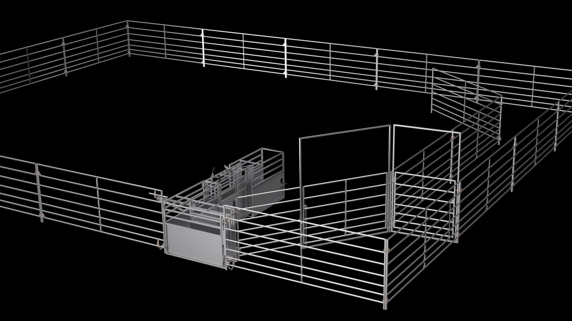 46x40 goat roping arena setup with goat roping chute, leadup, panels, and return layout by Red River Arenas