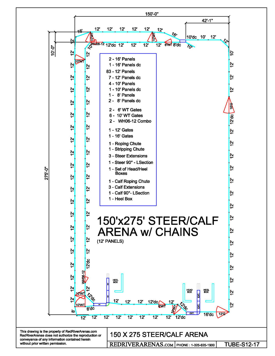 150X275 Steer/Calf Winners Choice Roping Arena  (PEL12 Series Panel)