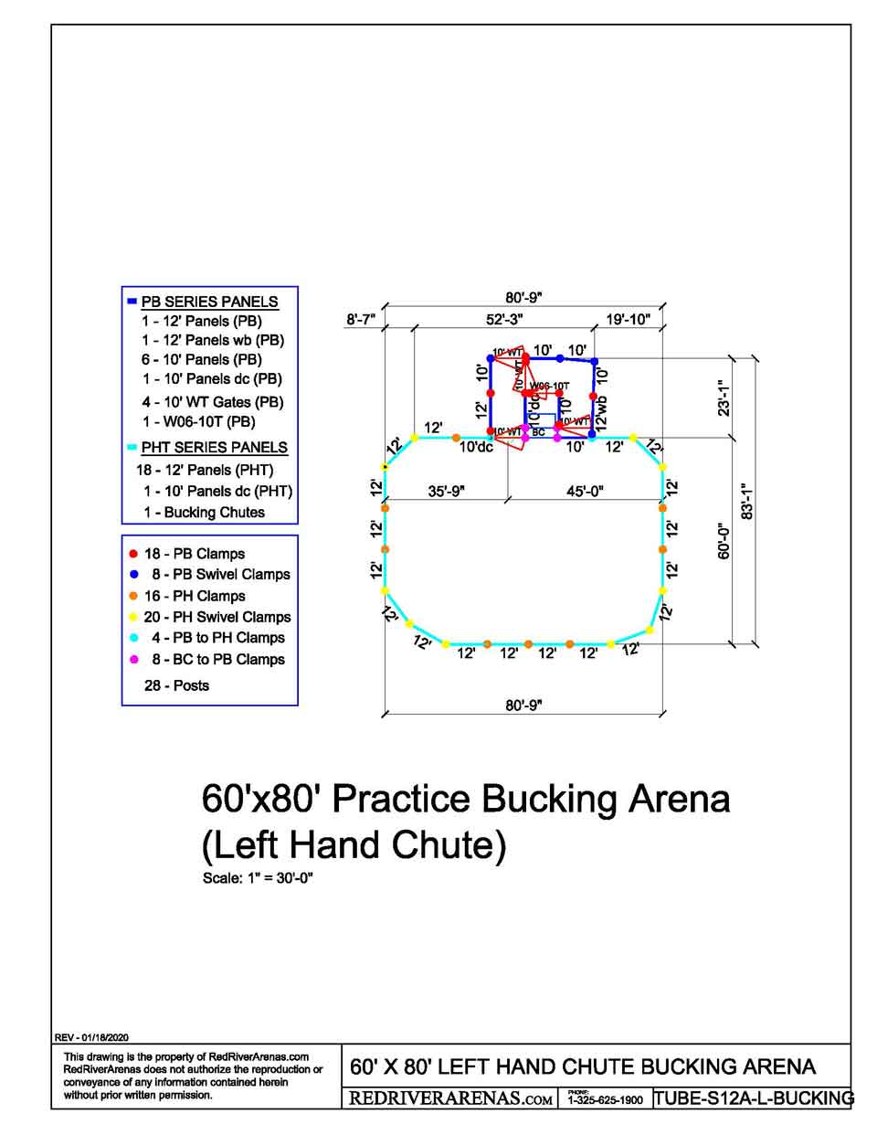 LEFT HAND ONLY ECONOMY 60X80 BULL RIDING ARENA (PBT SERIES PANEL)