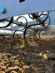 Close-up of heavy-duty S-tines on Buster 1.0 arena drag by Red River Arenas