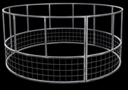 R3 economy round bale feeder with 4x4 wire skirt on black background
