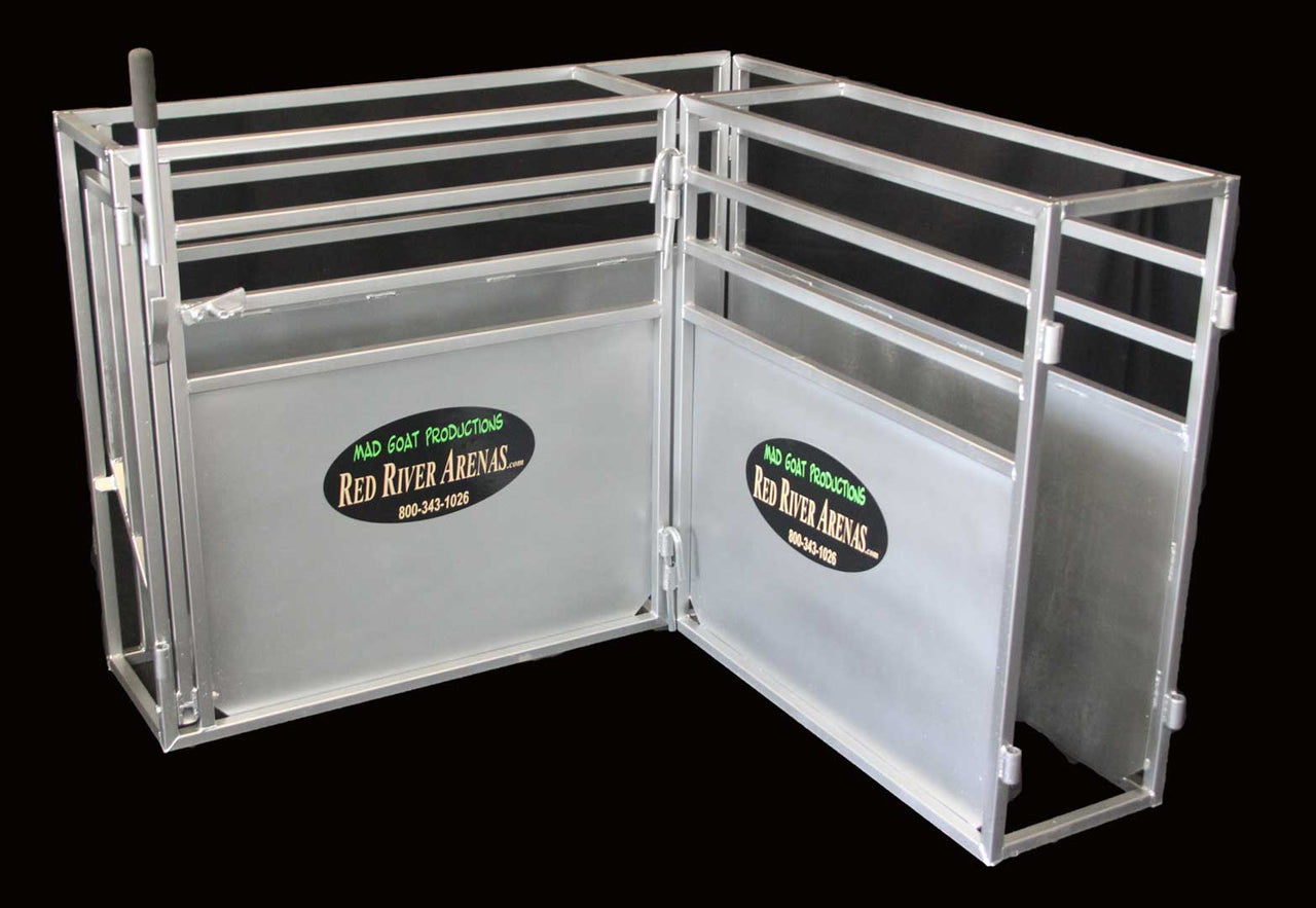 Goat roping chute leadup from Red River Arenas designed for smooth goat flow and easy loading into the chute