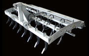 Heavy-duty Buster 2.0 arena drag and arena groomer with ripper shanks and S-tines on black background